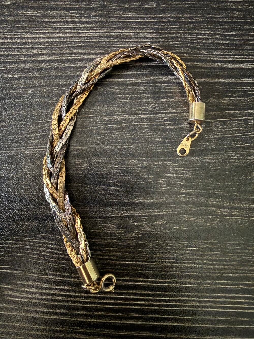 6" Braided Chain Bracelet, Silver & Gold Tones, Vintage Snake Pattern